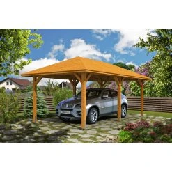 SkanHolz Carport »Taunus«, BxT: 374 X 656 Cm, Firsthöhe: 314 Cm, Farbbehandelt