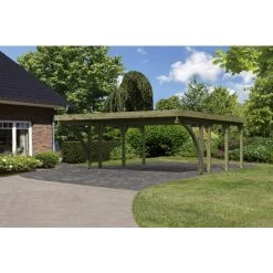 Karibu Doppelcarport »Classic 2 Variante C Inkl. Zwei Einfahrtsbögen«, Außenmaß BxT: 563 X 476 Cm, Natur