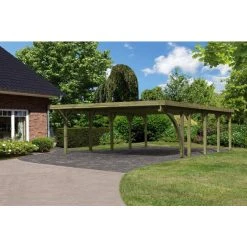 Karibu Doppelcarport »Classic 3 Variante B Inkl. Einem Einfahrtsbogen«, Außenmaß BxT: 563 X 777,5 Cm, Natur