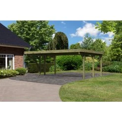 Karibu Doppelcarport »Classic 1 Variante B Inkl. Einem Einfahrtsbogen«, Außenmaß BxT: 563 X 394,5 Cm, Natur
