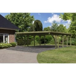 Karibu Doppelcarport »Classic 3 Variante C Inkl. Zwei Einfahrtsbögen«, Außenmaß BxT: 563 X 657,5 Cm, Natur
