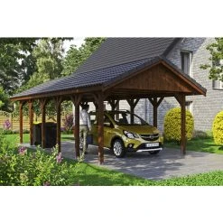 SkanHolz Carport »Wallgau«, BxT: 430 X 900 Cm, Firsthöhe: 326 Cm, Lasiert