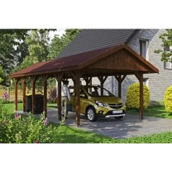 SkanHolz Carport »Wallgau«, BxT: 430 X 900 Cm, Firsthöhe: 326 Cm, Lasiert