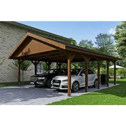 SkanHolz Carport »Wallgau«, BxT: 620 X 750 Cm, Firsthöhe: 354 Cm, Lasiert