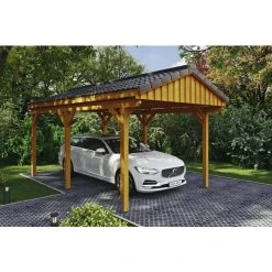 SkanHolz Carport »Fichtelberg«, BxT: 317 X 566 Cm, Firsthöhe: 303 Cm, Lasiert