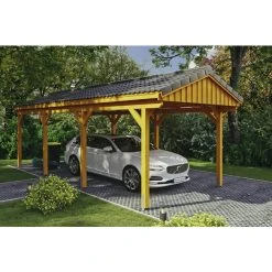 SkanHolz Carport »Fichtelberg«, BxT: 317 X 808 Cm, Firsthöhe: 303 Cm, Lasiert