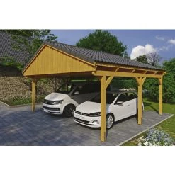SkanHolz Carport »Fichtelberg«, BxT: 618 X 566 Cm, Firsthöhe: 362 Cm, Lasiert