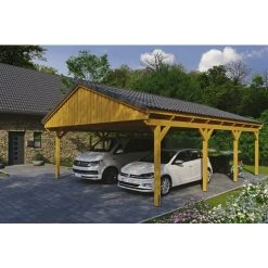 SkanHolz Carport »Fichtelberg«, BxT: 618 X 808 Cm, Firsthöhe: 362 Cm, Lasiert