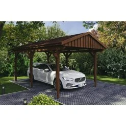 SkanHolz Carport »Fichtelberg«, BxT: 317 X 566 Cm, Firsthöhe: 303 Cm, Lasiert