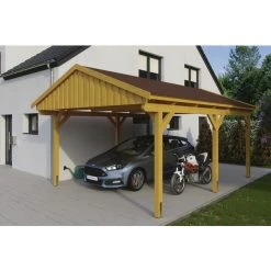 SkanHolz Carport »Fichtelberg«, BxT: 423 X 566 Cm, Firsthöhe: 326 Cm, Lasiert
