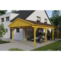 SkanHolz Carport »Fichtelberg«, BxT: 423 X 808 Cm, Firsthöhe: 326 Cm, Lasiert