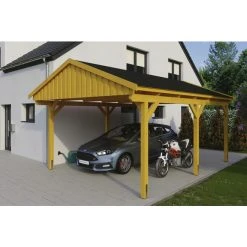 SkanHolz Carport »Fichtelberg«, BxT: 423 X 566 Cm, Firsthöhe: 326 Cm, Lasiert