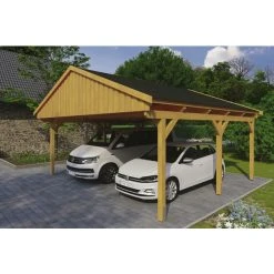 SkanHolz Carport »Fichtelberg«, BxT: 618 X 566 Cm, Firsthöhe: 362 Cm, Lasiert