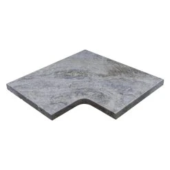 WOHNRAUSCH Beckenrandsteine »Mudra Grey«, LxBxH: 61 X 61 X 3 Cm, Travertin, Grau/beige, 1 Eckstück, Gefast
